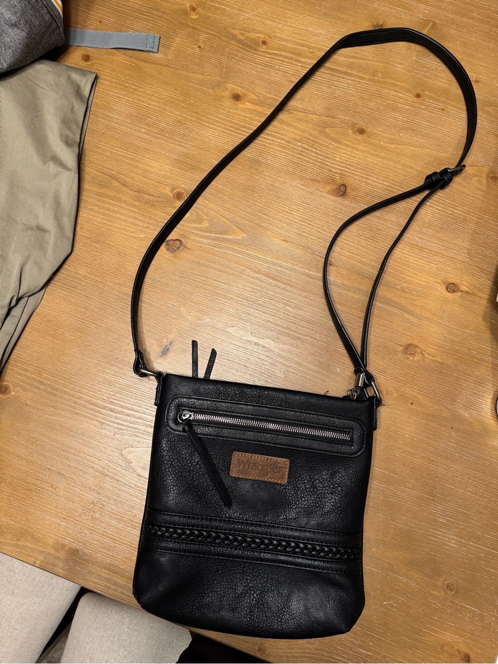 Wrangler Black Crossbody Bag with Front Zip Pocket